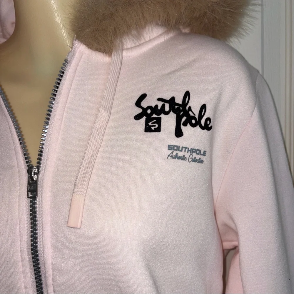 NTW Southpole Legacy Pink Zippered Faux Fur Trimmed Hoodie MED - Picture 3 of 9